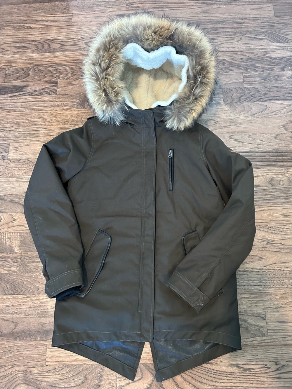 Mackage Kids Size 12 Dark Olive Green Fur Hooded Winter Jacket